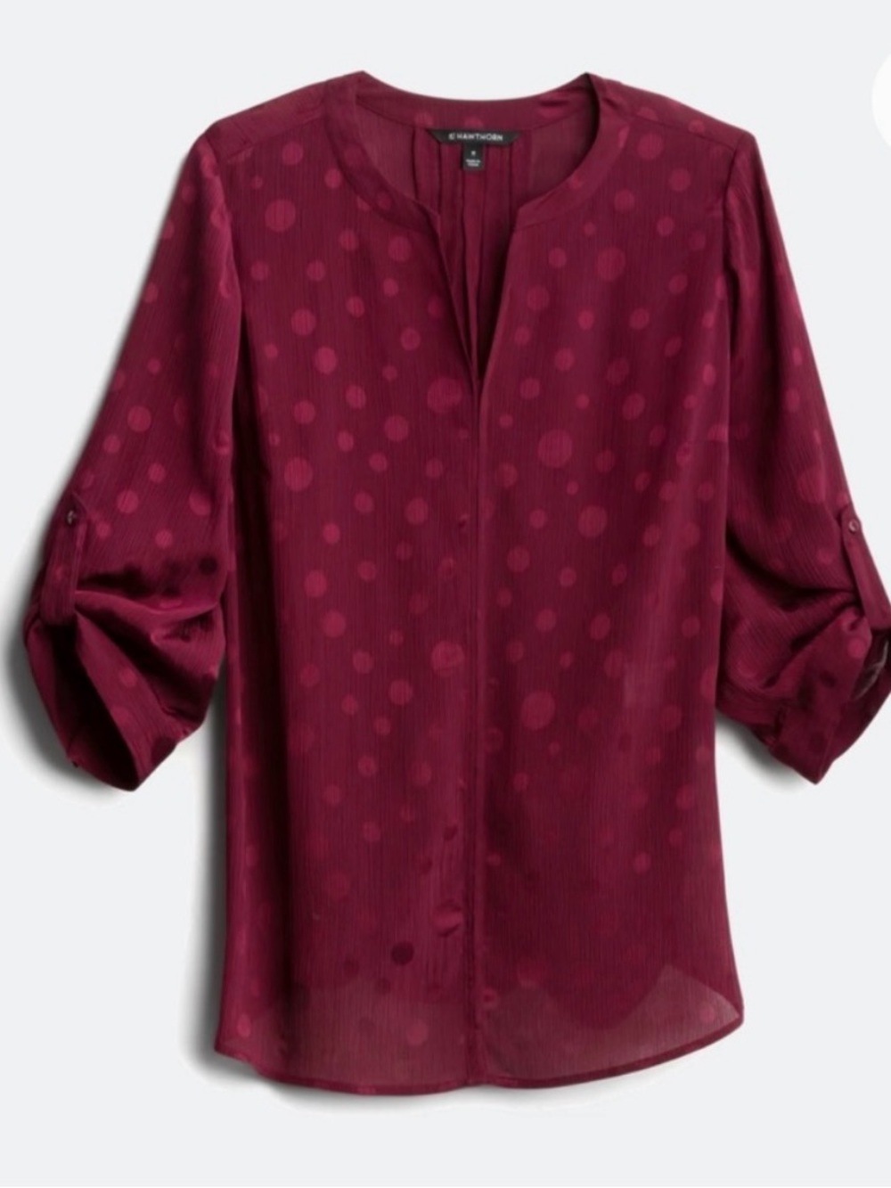 41 Hawthorn Burgundy Split-Neck Dot-Textured Blouse